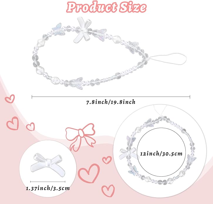 Pink Beaded Phone Wrist Straps, Y2K Phone Case Charms Camera Charm Strap