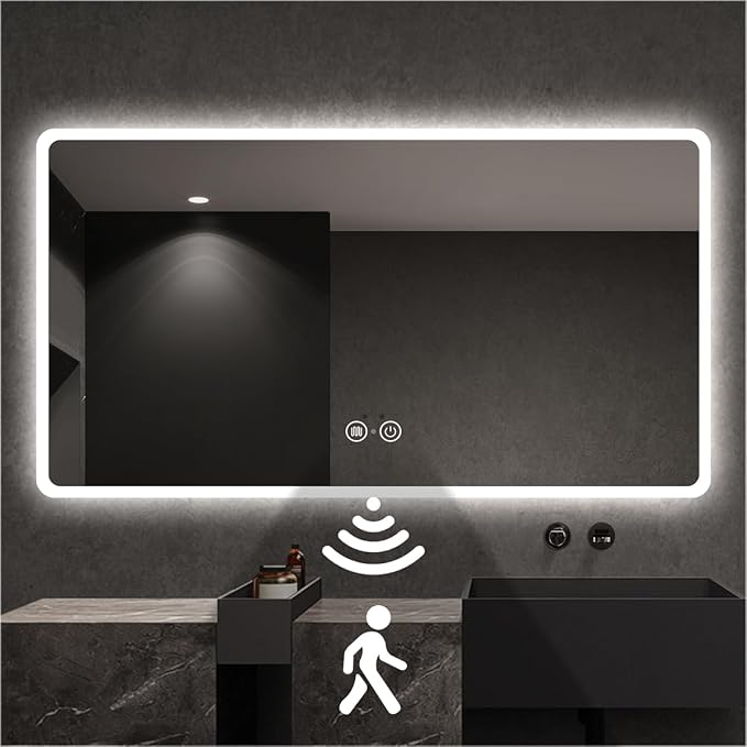 Led Mirror for Bathroom with Front Light and Backlit, Dimmable Anti Fog Wall Bathroom Mirror with Led Lights, Water Proof, Decor Vanity Mirror (36" L x 60" W)