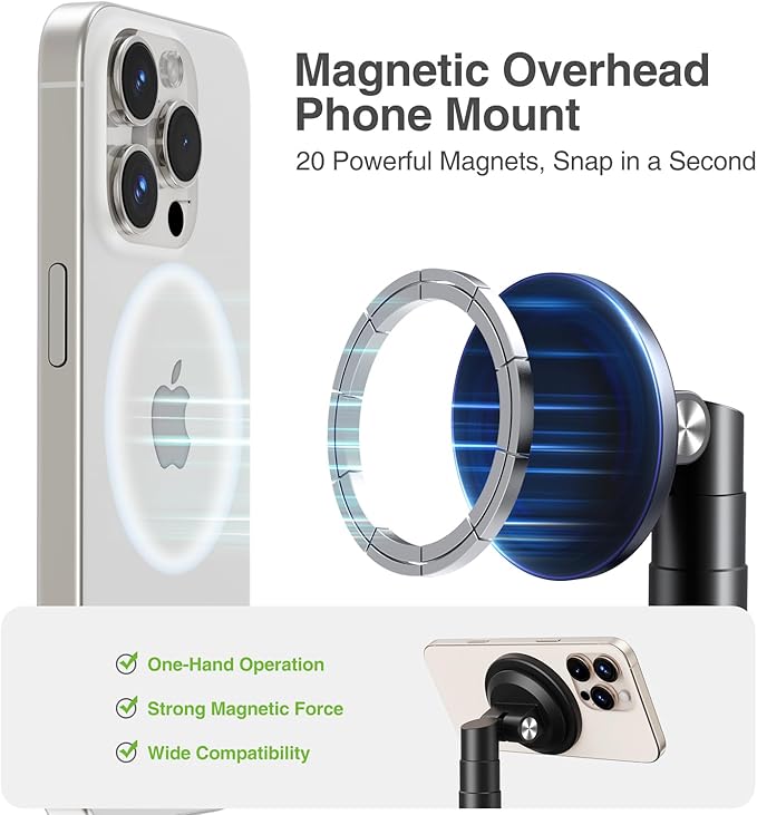 elitehood Magnetic Phone Stand for Overhead Recording, 15 in Long Arm Magsafe
