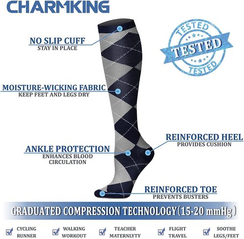 CHARMKING Compression Socks - 15-20 mmHg Circulation Support for Men & Women | 8 Pairs for Athletic Running & Cycling