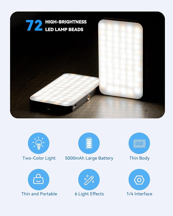 5000 mAh Portable Selfie Light for iPhone: Rechargeable Phone Fill Lights