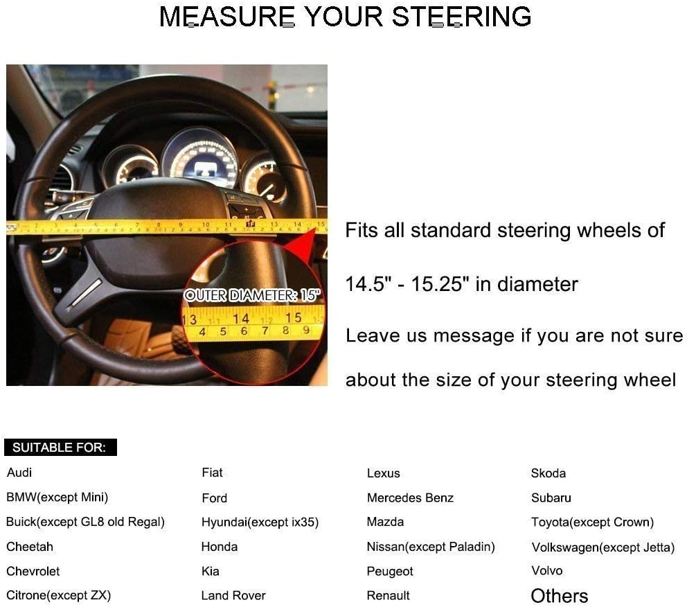 Leather Auto Car Steering Wheel Cover,Anti Slip Universal 15 Inch,Brown Crocodile with Rose Grain