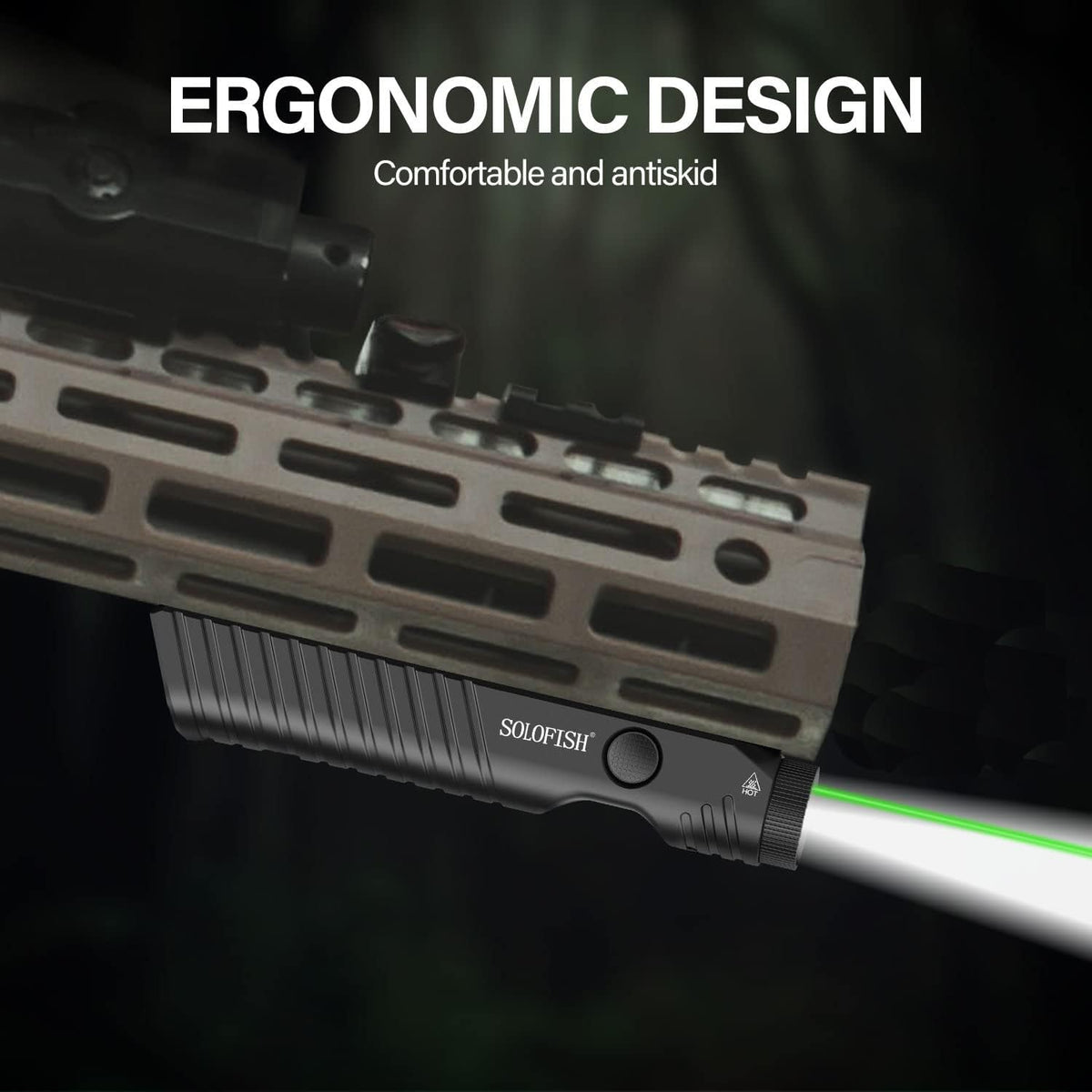 Solofish Tactical Flashlight - 1450 Lumens with Green Laser Sight | Magnetic Rechargeable Mlok Rail Combo