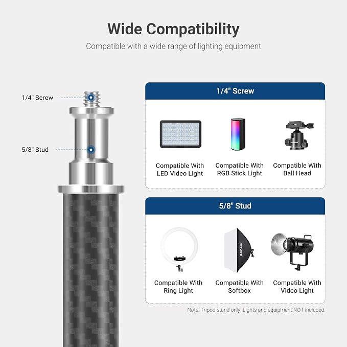 NEEWER Carbon Fiber Tripod Stand w Reversible Legs, 6.6lb/3kg Max Load