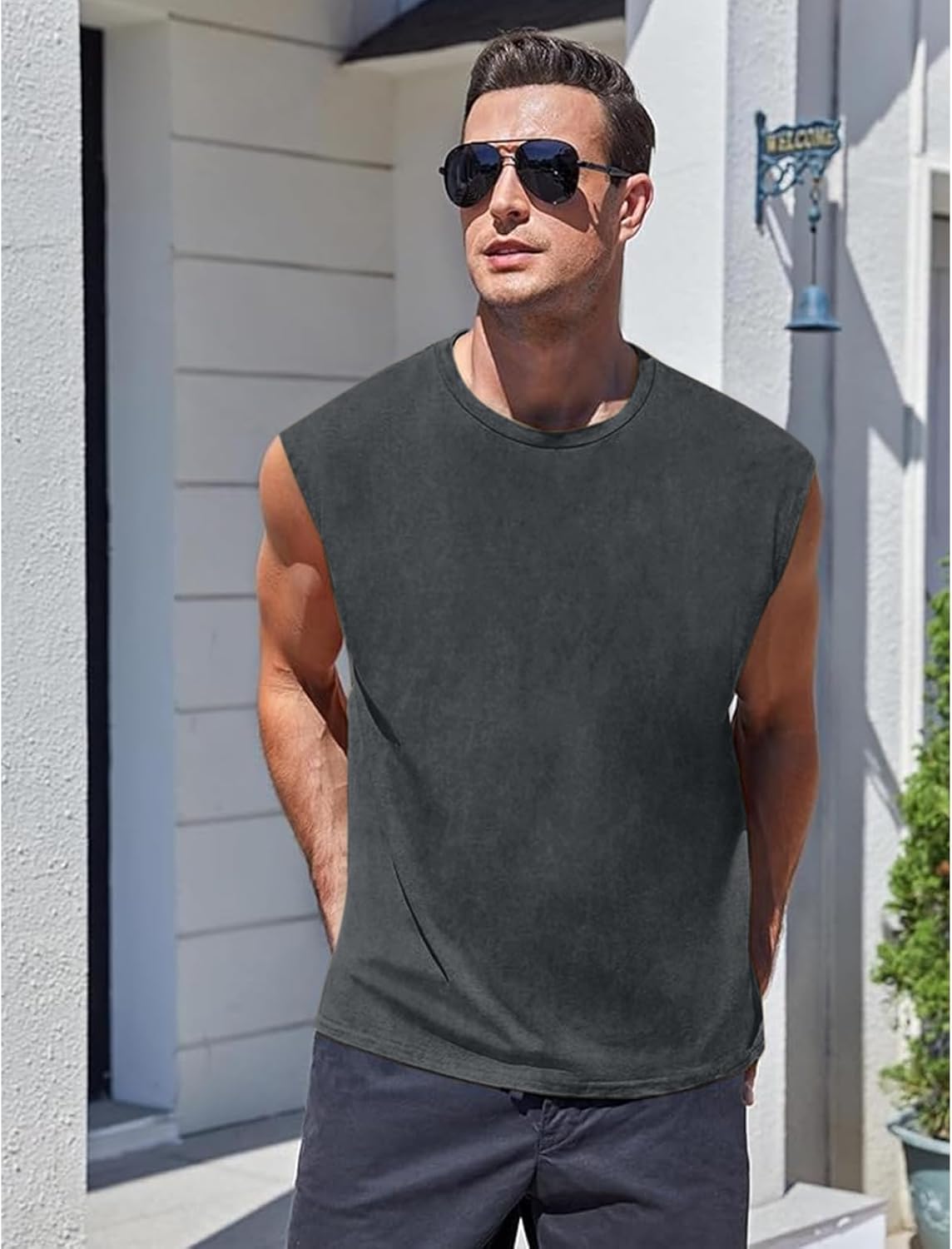 Wrenpies Men's Cotton Workout Tank Top - Sleeveless Acid Wash Muscle Tee for Gym & Beach