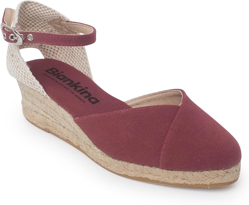 Girona Authentic Spanish Espadrille Wedge Sandals for Women - Sustainable, Eco Friendly, Vegan Shoes. Classic Style, Organic Cotton Canvas Upper, Comfy Insole, Jute Midsole, Rubber Sole. Made in Spain