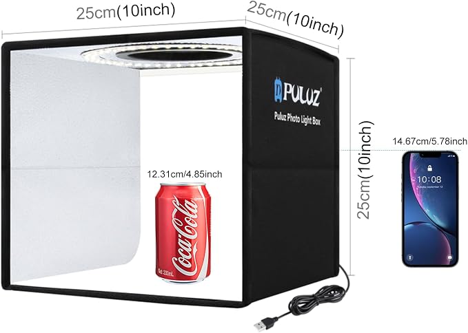 PULUZ 10x10 inch Photo Light Box, Folding Portable Mini lightbox 104PCS LED