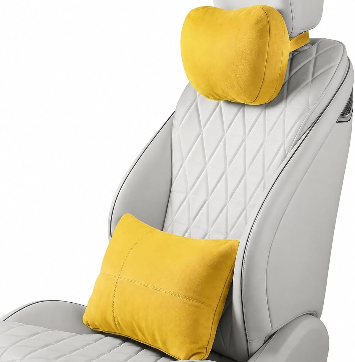 2 PCS Car Pillow for Driving Seat Soft Suede Headrest Neck & Lumbar Support