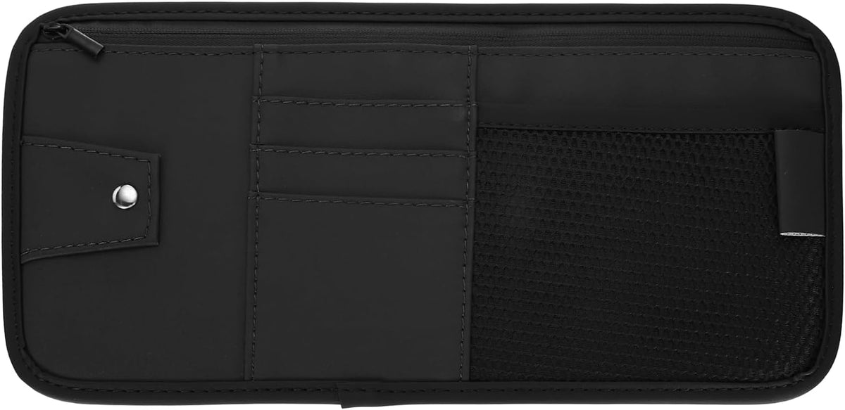 PATIKIL 1Pcs Car Sun Visor Organizer, 12.8 x 6.5 Inch PU Leather Vehicle Storage Pouch Holder for Sunglasses Card Pen Driver License Car Accessories, Black