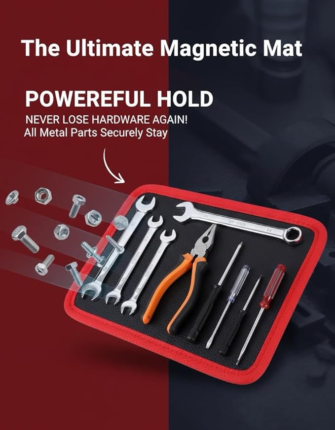 Magnetic Tool Mat & Holder | 12.8"x9.8" Flexible Magnetic Tray for Garage Workshop, Scratchproof PVC Surface with Non-Slip Grip | Auto Repair, Toolbox Organizer for Mechanics & DIY
