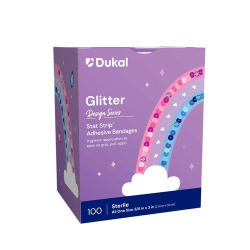 Dukal Design Series Glitter Adhesive Bandages with Stat Strip® Technology, 3/4" x 3" (Box of 100)