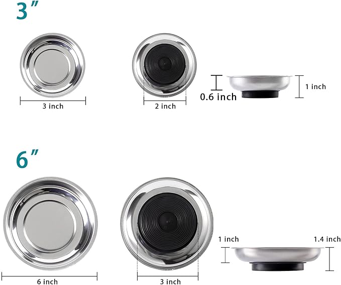 5 Pieces Magnetic Trays Set Stainless Steel Magnet Tool Tray Parts Holder for Screws, Sockets, Bolts, Pins, Mechanic's and Automotive