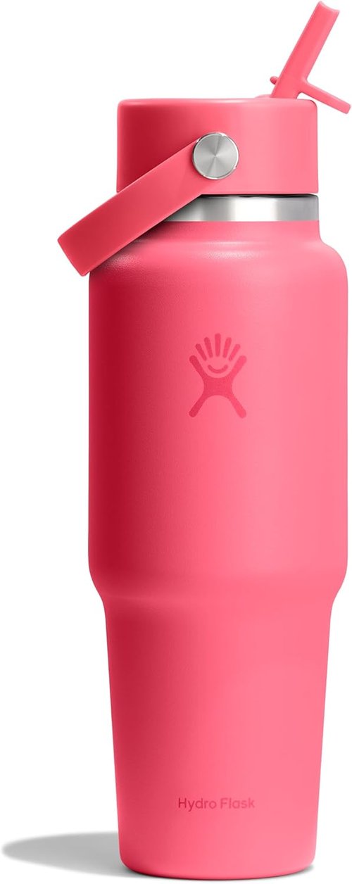 Hydro Flask Travel Water Bottle - Insulated Stainless Steel - 32 Oz Popstar Pink with Wide Straw Lid
