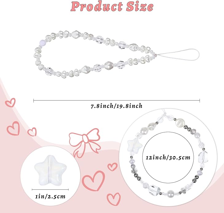 Pink Beaded Phone Wrist Straps, Y2K Phone Case Charms Camera Charm Strap