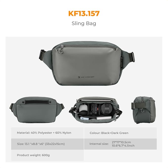 K&F CONCEPT Camera Sling Bag Crossbody Bag Waterproof Camera Shoulder Backpack