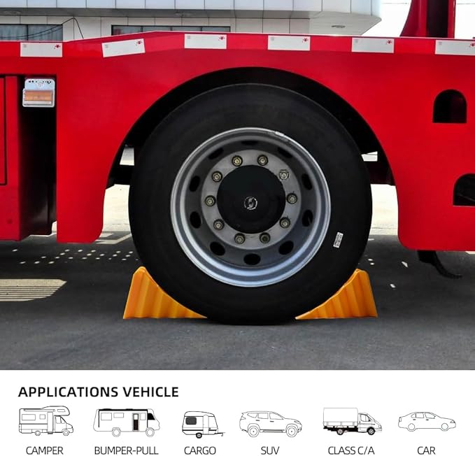 Heavy Duty Wheel Chocks 2 Pack for RV Trailer, Hard Plastic Tire Chocks with Non-Slip Surface, Wheel Stop Blocks for Truck Camper Travel Trailer Parking Safety.