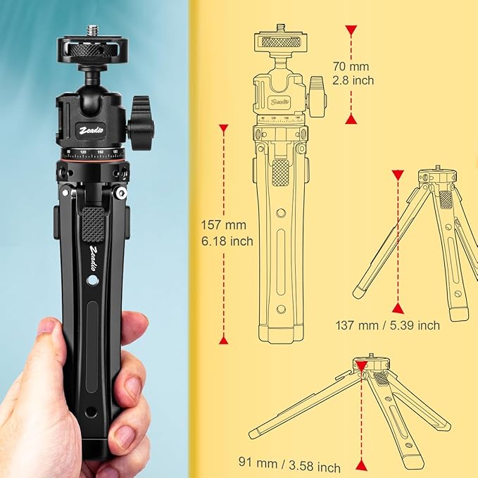Zeadio Heavy Duty Metal Tripod Kit, Universal 1/4" Screw Adapter Tripod Mount
