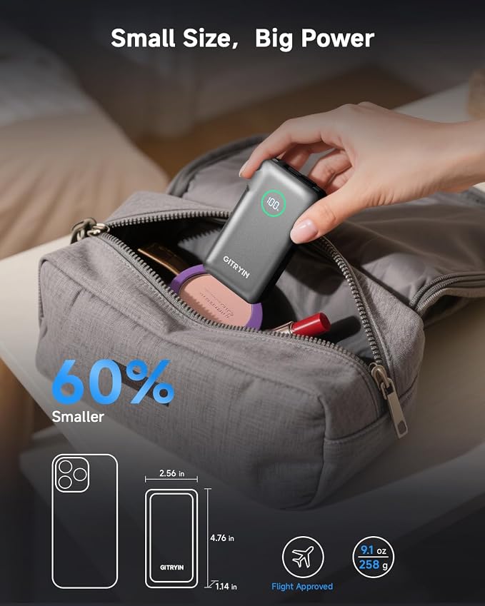 Portable Charger with Built in 25.6in Retractable Cable and Wall Plug, 10000mAh USB C Travel Power Bank, 35W Fast Charging Battery Pack Compatible with iPhone 16 15 14 13 Samsung Android Phone etc