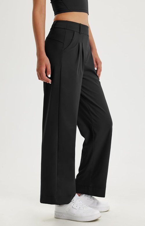 Libin Women's High Waisted Wide Leg Dress Pants - Stretchy Casual Trousers with Pockets