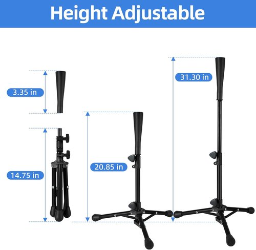 Baseball Tee for Kids - Adjustable Batting Tee 20.85 to 31.30 Inches | Foldable & Stable with Portable Bag
