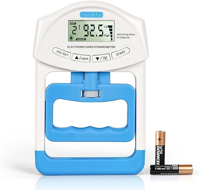 Handeful Grip Strength Tester, Hand Grip Dynamometer (198Lbs / 90Kgs), Electronic Handgrip Testing for Sports Home School Use