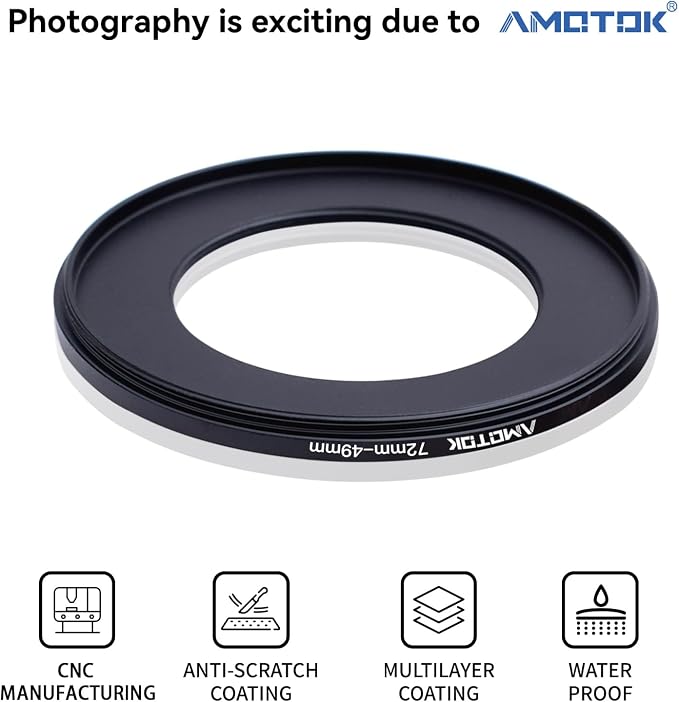 72mm Lens to 49mm Camera Lens Adapter, 72mm-49mm Filter Step-Down Ring