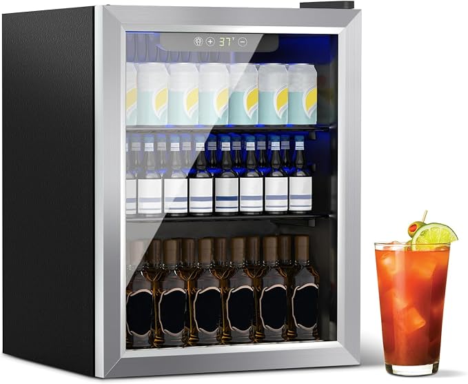 DOGHLY 72 Cans/1.7 Cu.Ft Beverage Refrigerator Glass Door Mini Fridge | Fast Cooling Mini Cooler with Adjustable Shelves for Soda, Beer, Wine, Low Noise Beverage Fridge for Home, Office,and Dorm