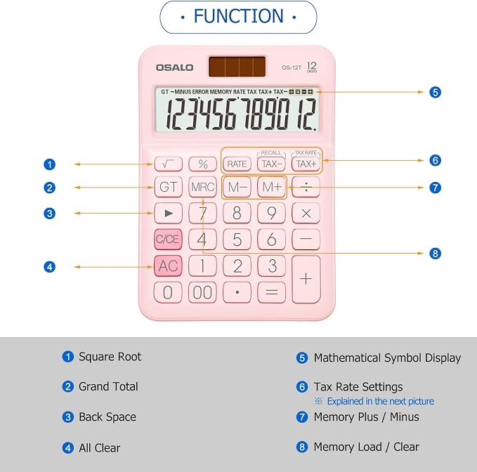 Pocket Small Size Desk Calculator, 12 Digit Large LCD Display, Basic Tax