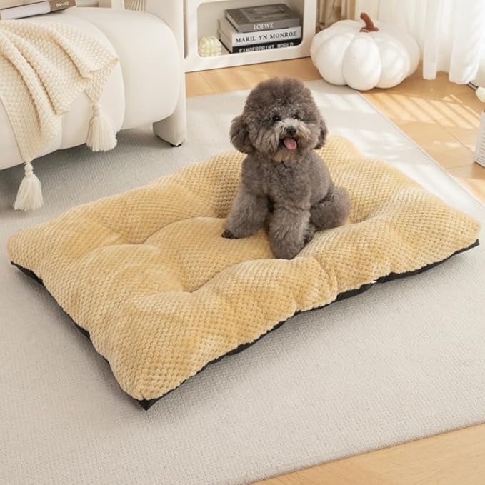 Washable Dog Bed for Large Breeds, Extra Cushioned Crate Mattress with Removable Fluffy Cover, Non-Slip Orthopedic Pet Pad, Machine Washable Kennel Mat(Coffee,M)
