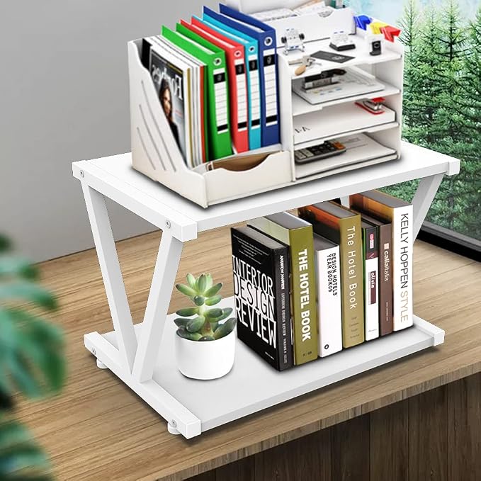 VEDECASA Retro Desktop Printer Stand 2 Double Tiers Wood Printer Shelf Rustic