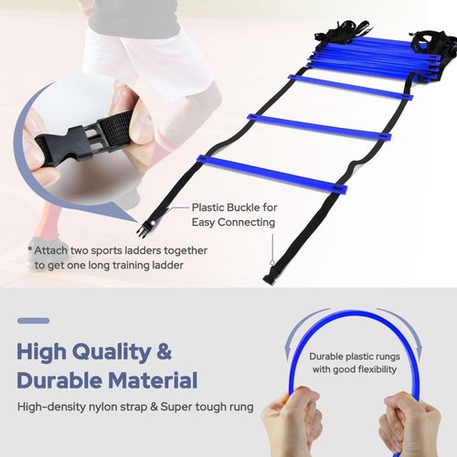 GHB Agility Ladder Set - 1 Agility Ladder with 50 Disc Cones & 2 Carrying Bags | Perfect for Training