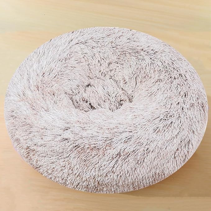 Dog Bed & Cat Bed for Small Medium Dogs, 27 Inch Calming Dogs Bed Anti-Anxiety Machine Washable Fluffy Luxury Anti-Slip Waterproof Pet Puppy Round Bed (Coffee White)