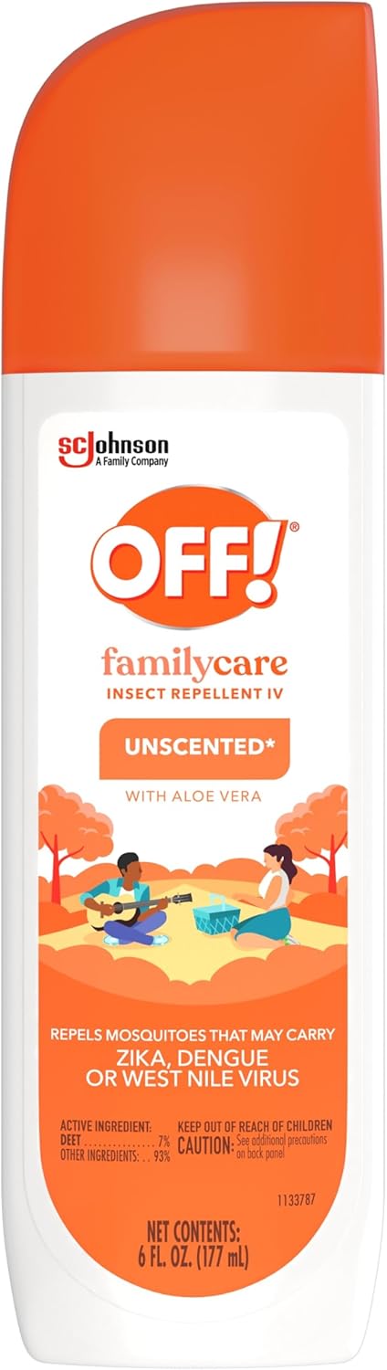 OFF! FamilyCare Insect Repellent Spray - Unscented Formula with Aloe Vera, 7% DEET, 6 oz
