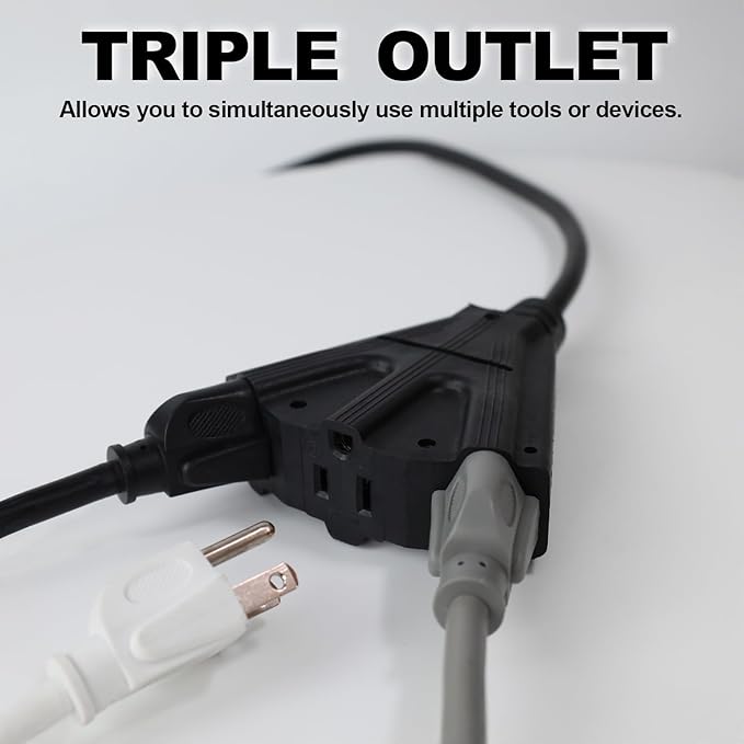 EP 2 Pack 6 Ft Outdoor Extension Cord with 3 Electrical Power Outlets - 16/3 SJTW Black Cable with 3 Prong Grounded Plug for Safety Great for Christmas Lights, Garden and Major Appliances