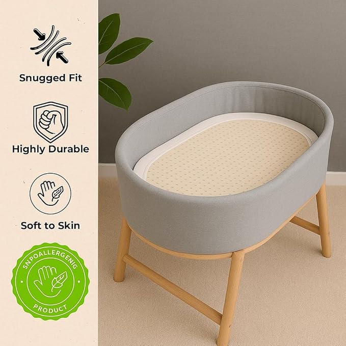 ORGANIC TEXTILES Organic Baby Mattress Topper with Rayon Derived Bamboo Removable Cover - GOLS/GOTS Certified Breathable 2" Basinet (30"x15")