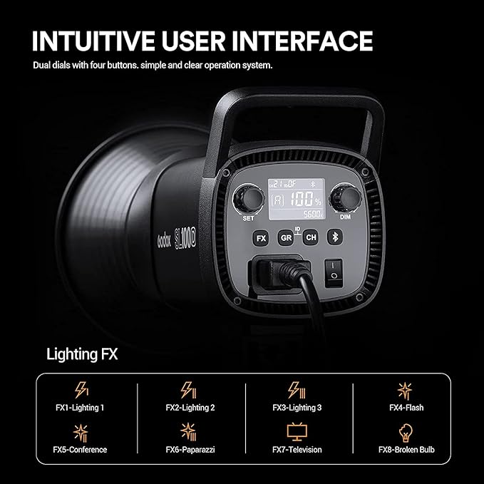 Godox SL100D LED Video Light, 100W TLCI≥97 CRI≥96, 5600K Continuous Lighting