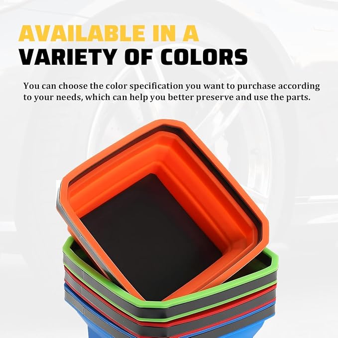 Collapsible Magnetic Car Parts Tray, Foldable Silicone Tool Tray with Magnetic Base, Double-Side Magnet Bowl for Auto Bolts, Screws, Nuts, Small Metal Parts, Universal Fit (Black)