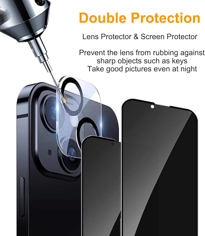 PEHAEL 2+2 Pack for iPhone 14 Plus Privacy Screen Protector