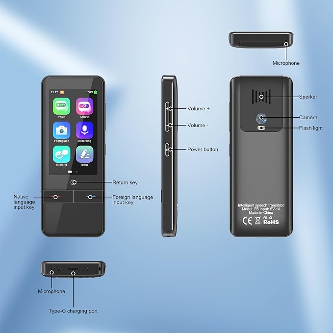 Language Translator Device No WiFi Needed, Instant Two-Way Voice Translator