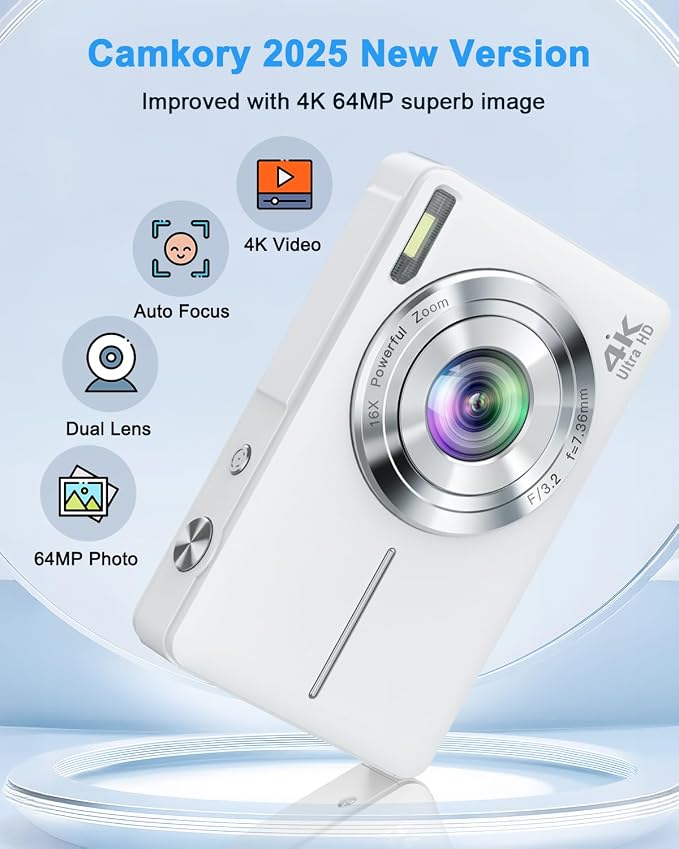 4K Digital Camera, 64MP Autofocus Point and Shoot Camera