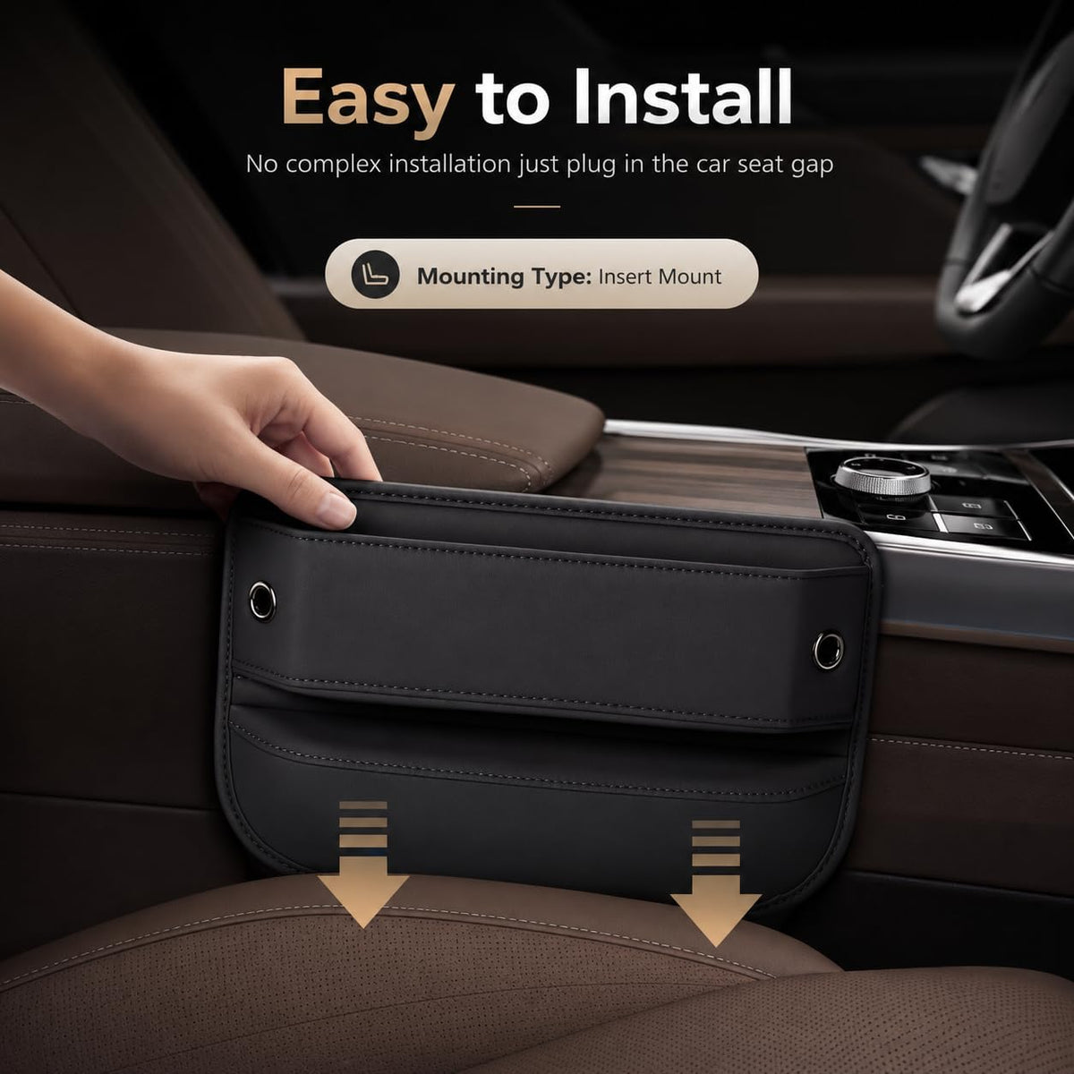 Premium Leather Car Seat Gap Filler Organizer, Universal Center Console Storage for Phone Keys Wallet, Car Accessories for SUV Truck Sedan(2Pack) (Black)