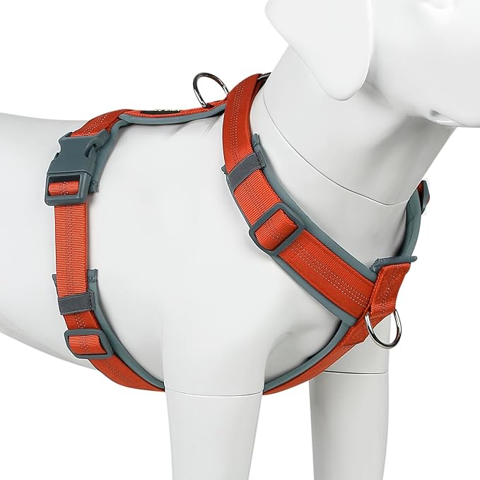 PLUTUS PET No Pull Dog Harness, Adjustable Nylon Harness with Soft Padding, Reflective, Heavy Duty for Large Dogs (Orange, L)