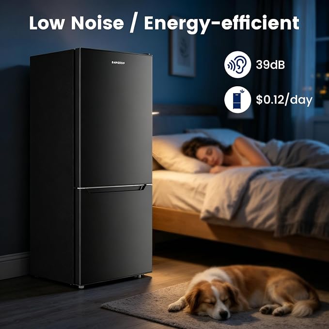 Apartment 7.1 Cu.Ft Refrigerator with Bottom Freezer Black | Office Fridge with Bottom Freezer, Large Capacity, Energy Saving, Adjustable Thermostat, Low Noise
