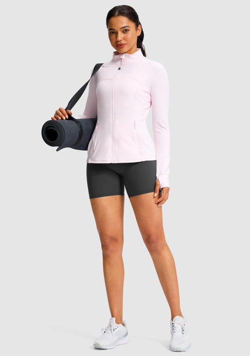 G Gradual Woman Pink Sping Yoga Lightweight Jackets Full Zip Slim Fit 4 Pockets Gym Athletic Jacket Tops (Light Pink, M)