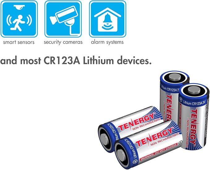 Tenergy 3V CR123A Lithium Battery, High Performance CR123A Cell Batteries PTC