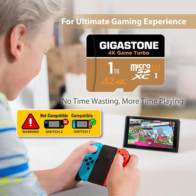 【for Switch 1 Only】 GIGASTONE 1TB Micro SD Card, 4K Game Turbo, Memory Card
