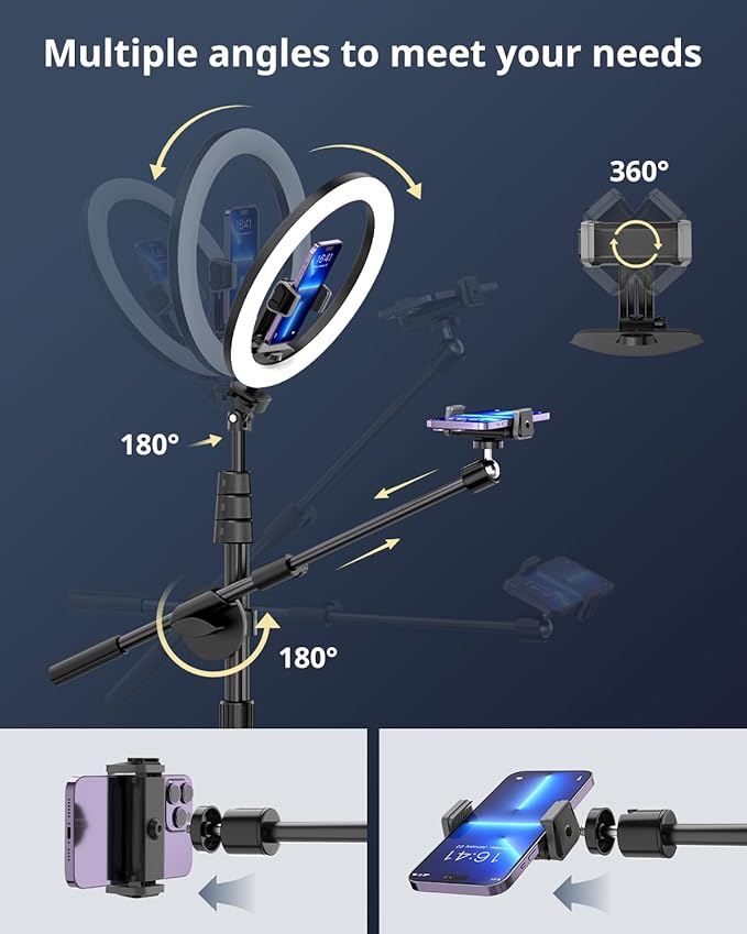 UBeesize 12" Ring Light with Overhead Phone Mount, Selfie Light with Stand