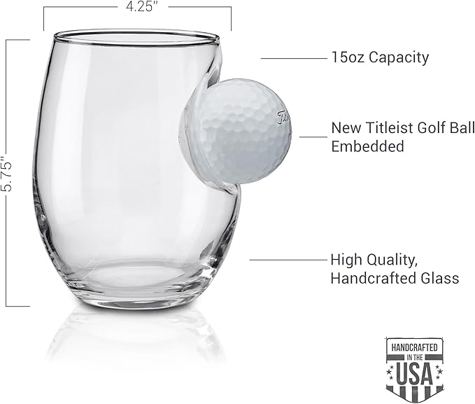 BenShot Golf Ball Wine Glass - 15oz | Made in the USA [Set of 2]