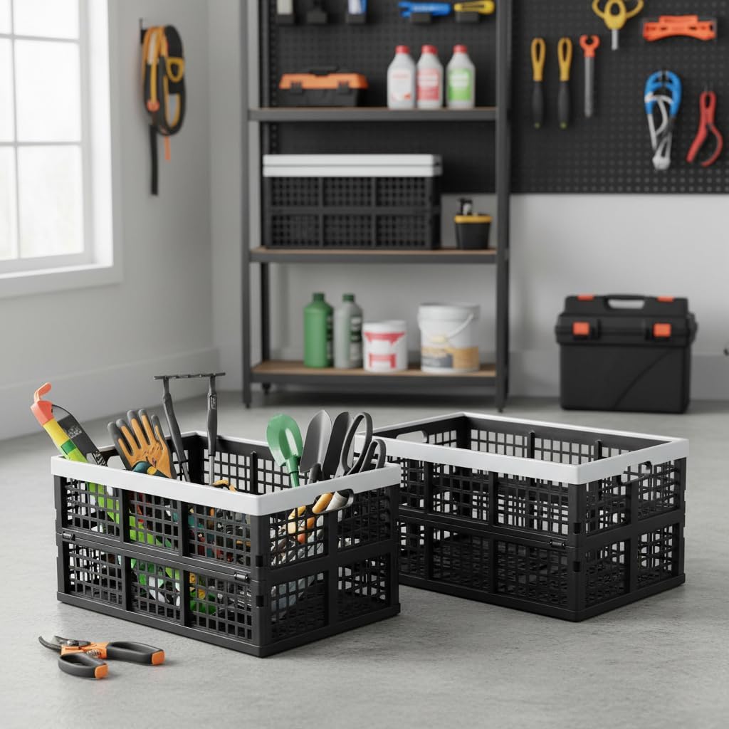 42 L Black Foldable Milk Crates, 3 Pack Large Plastic Storage Crates