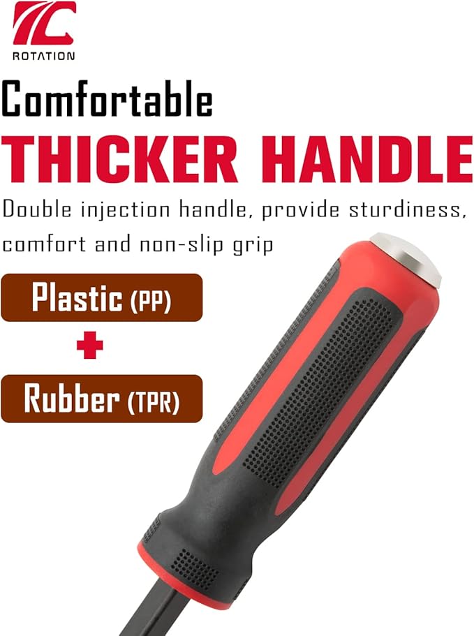 ROTATION Pry Bar 12 Inch, Angled Tip for Lifting and Prying, Comfortable Non-Slip Double Injection Handle | 1-Piece